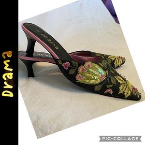 Embellished Mule Slides, Kitten Heels, size 8